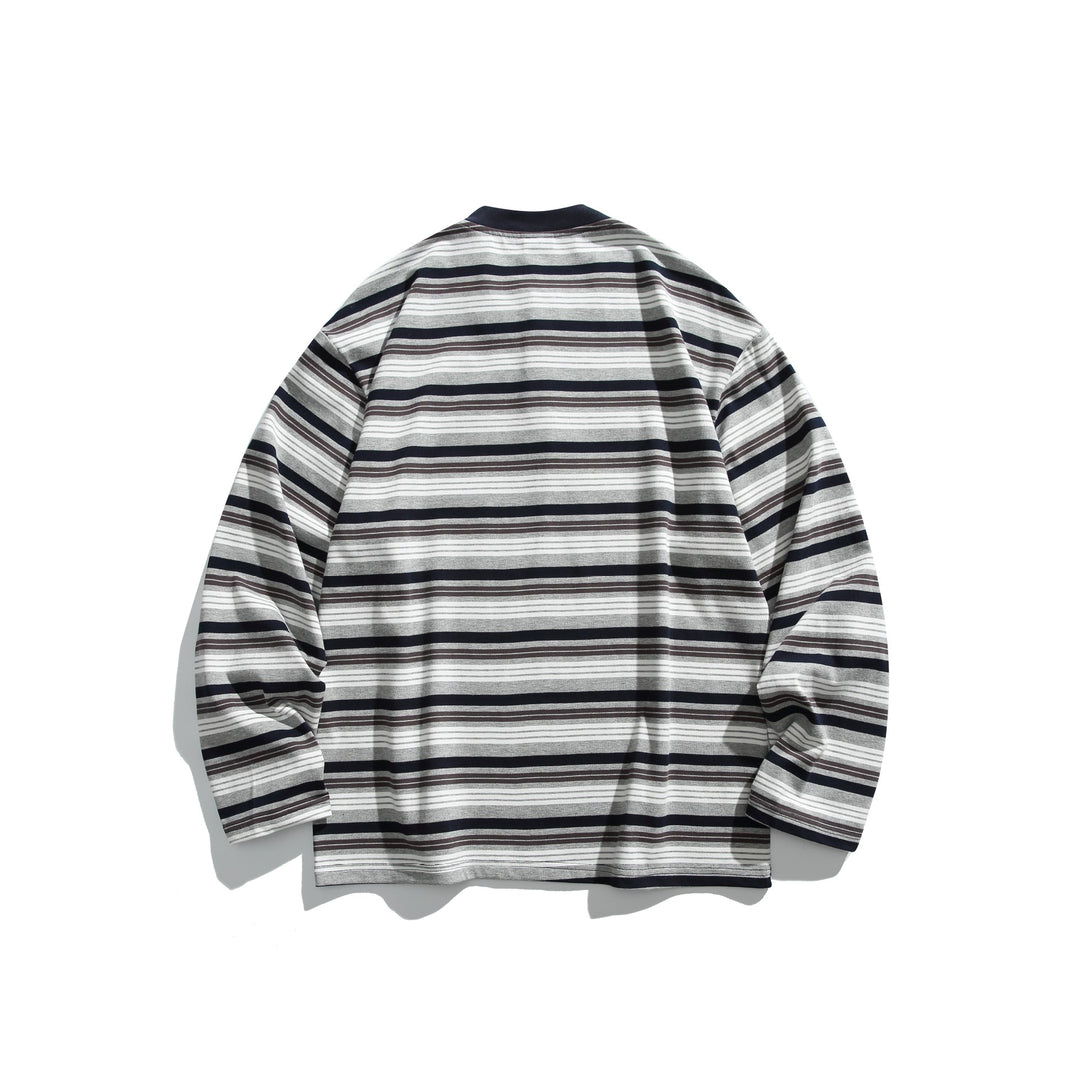 Unisex Oversized Henley shirt with button placket, striped structure and ribbed collar Mune Fashion