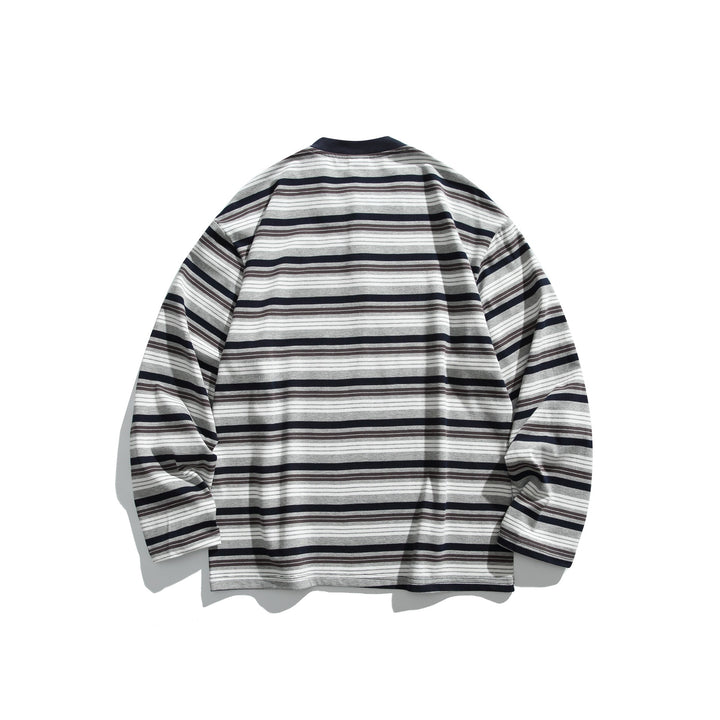 Unisex Oversized Henley shirt with button placket, striped structure and ribbed collar Mune Fashion