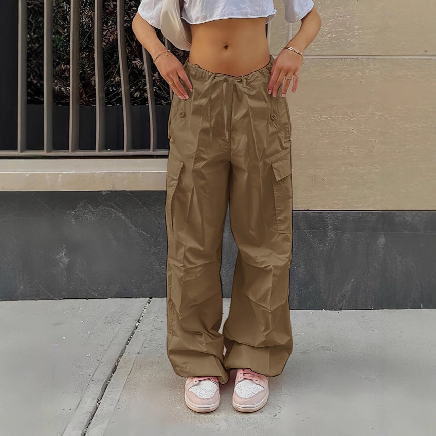 Women Wide Cargo Pants made of lightweight functional fabric with drawstring and flap pockets Mune Fashion