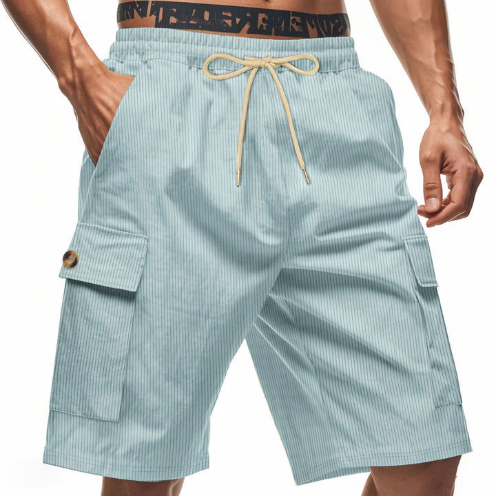 Men's casual utility bermuda with fine ribbed texture, elastic drawstring, and flap pockets Mune Fashion