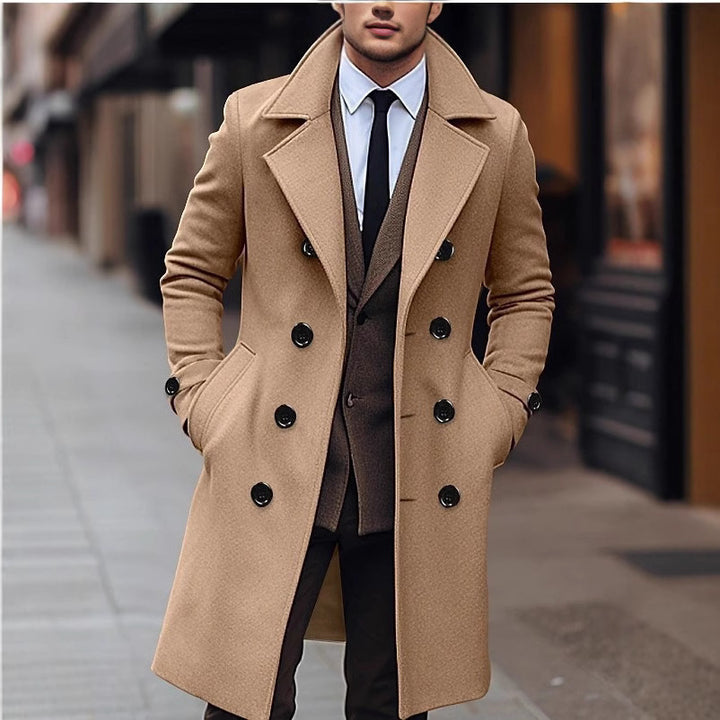 Men's elegant double-breasted wool coat with wide lapels and tailored business cut Mune Fashion