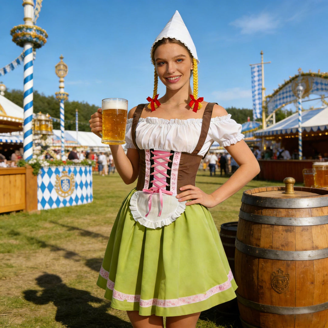 Ladies traditional dirndl costume with lacing, apron and pointed headscarf Mune Fashion