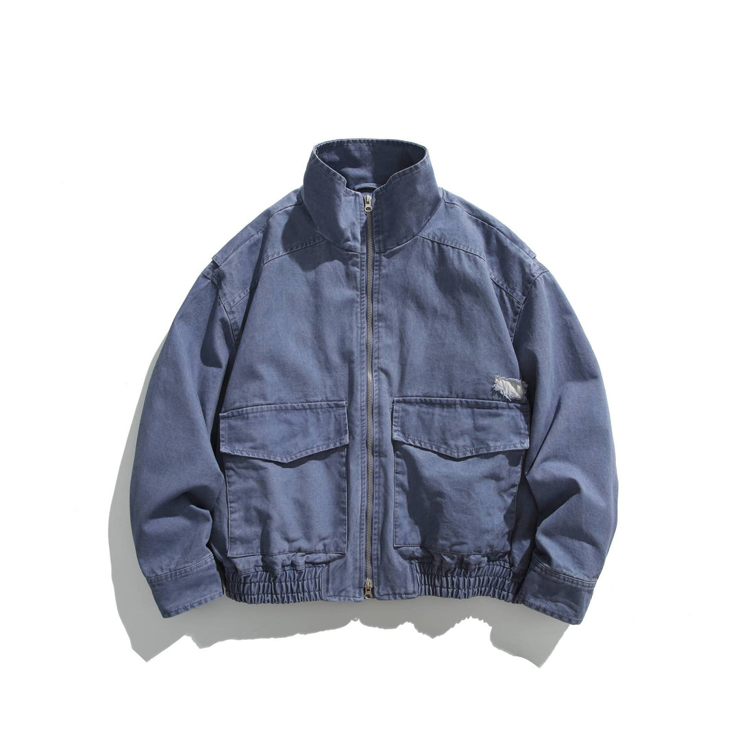 Unisex Short Jacket in Vintage Canvas with High Stand-Up Collar and Utility Pockets Mune Fashion