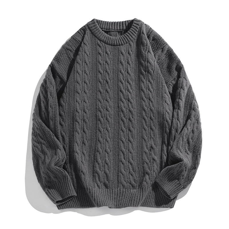 Unisex Boxy-Braided Pattern Knit Sweater with Ribbed Hem Mune Fashion