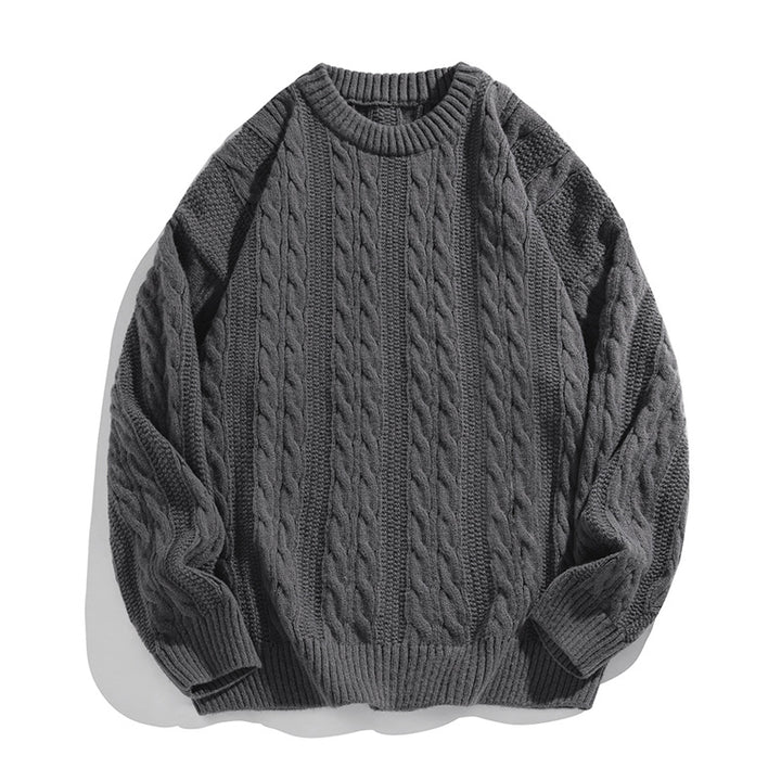 Unisex Boxy-Braided Pattern Knit Sweater with Ribbed Hem Mune Fashion