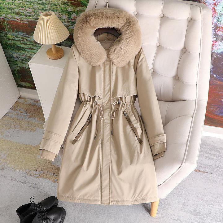 Women nan tailored winter parka with wide artificial fur collar and drawstring waist Mune Fashion
