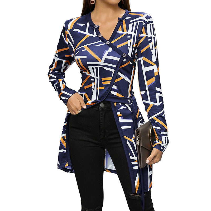 Women's Asymmetrical Long Sleeve Tunic Shirt with Diagonal Button Placket and Side Slits Mune Fashion