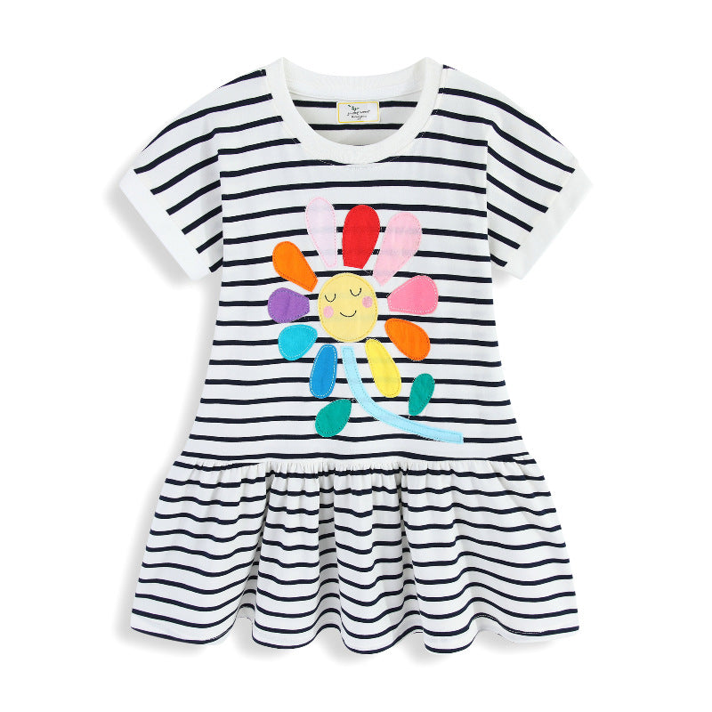 Girls striped dress with colorful floral pattern Mune Fashion
