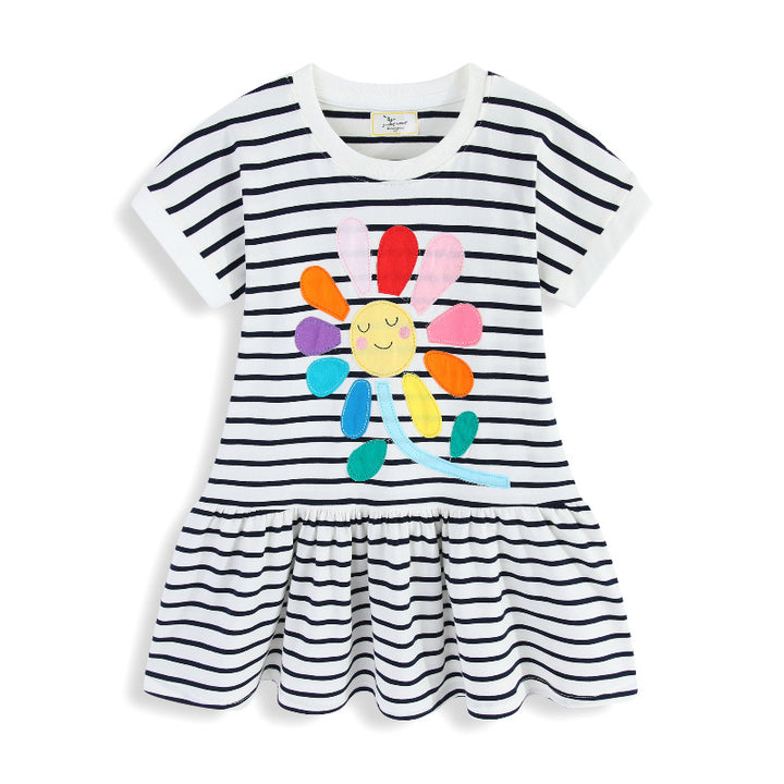 Girls striped dress with colorful floral pattern Mune Fashion