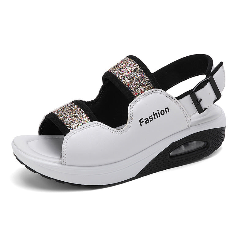 Women nan comfort wedge sandal with visible air chamber, adjustable straps and glitter trim Mune Fashion