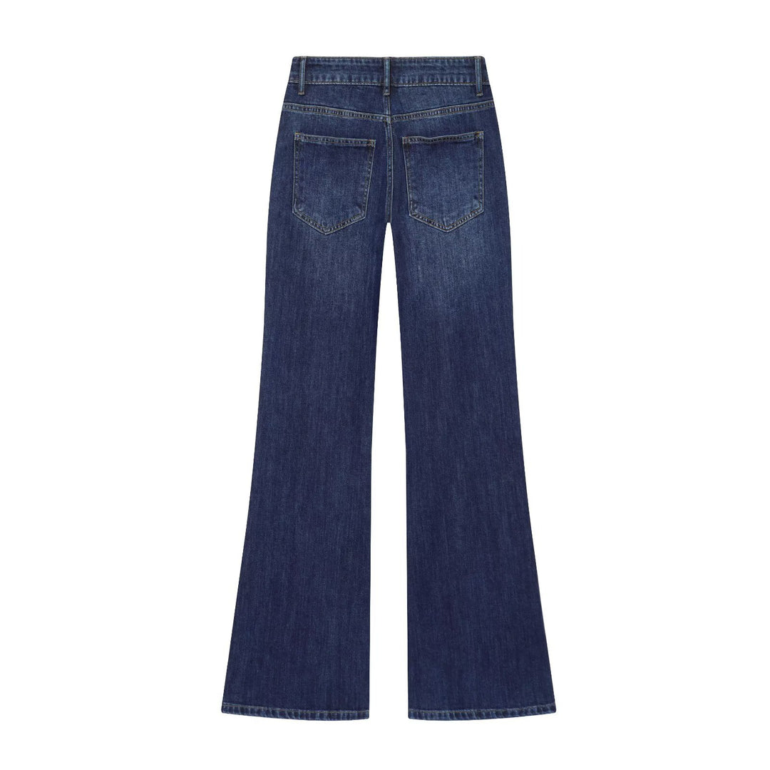 Ladies Highwaist Jeans with wide leg, flap pockets and center seam Mune Fashion