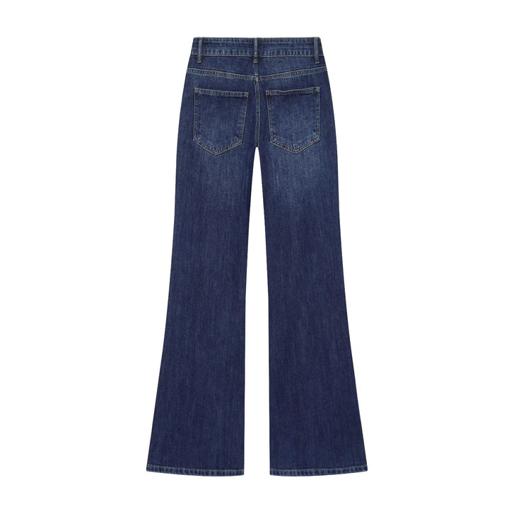 Ladies Highwaist Jeans with wide leg, flap pockets and center seam Mune Fashion