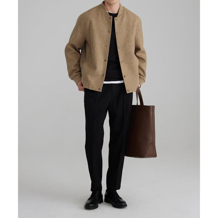 Men's wool bomber jacket with ribbed cuffs and concealed snap buttons Mune Fashion