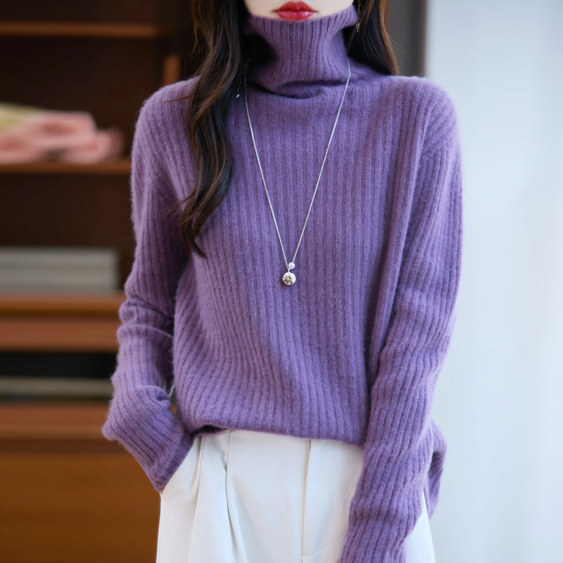 Women's Slim Fine Knit Turtleneck Sweater with Fine Rib Structure and Cashmere-like Feel Mune Fashion