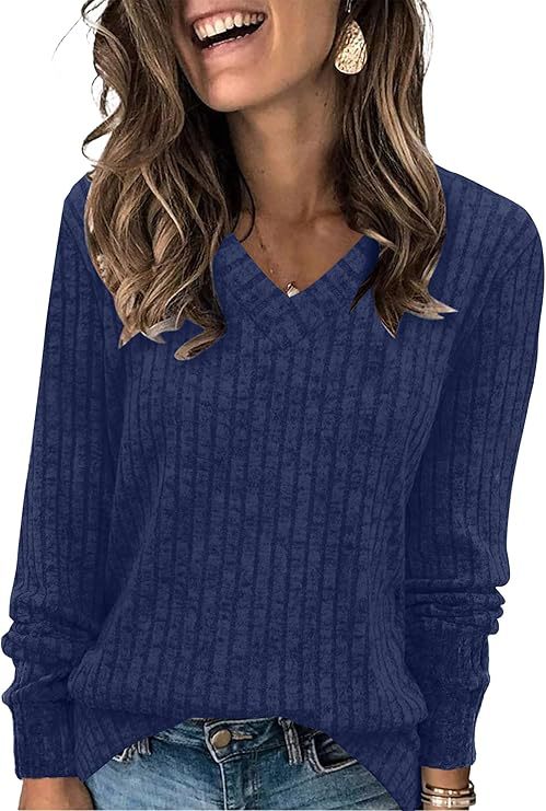 Women's Ribbed V-Neck Fine-knit Sweater with Casual Oversized Fit Mune Fashion