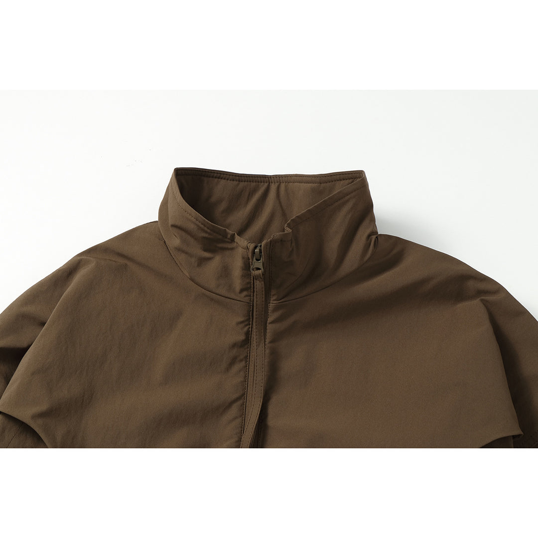 Unisex Short-cut Oversize Boxy Blouson with High Stand-up Collar, Curved Pocket Design and Elastic Hem Mune Fashion