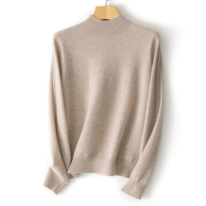 Women's Fine Mock Neck Sweater in Cashmere Blend with Ribbed Edges Mune Fashion
