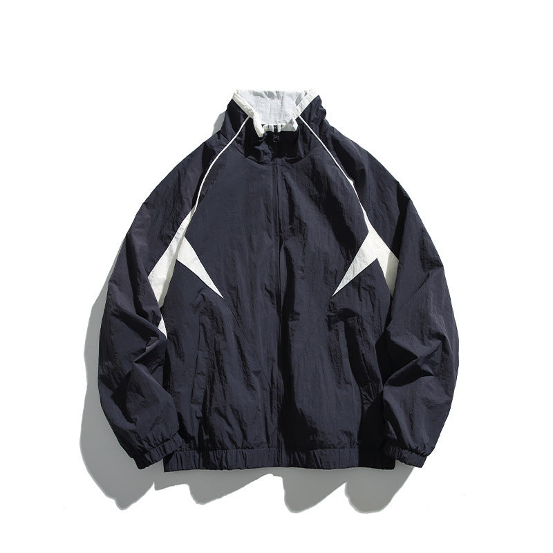 Unisex Lightweight Boxy Hooded Jacket in Windbreaker Style with Contrast Panels and Raglan Sleeves Mune Fashion