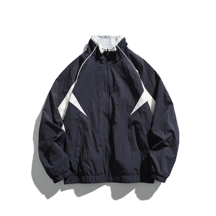 Unisex Lightweight Boxy Hooded Jacket in Windbreaker Style with Contrast Panels and Raglan Sleeves Mune Fashion