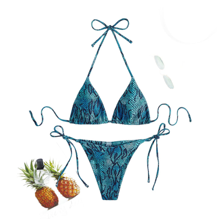 Women's Triangle Bikini with Snake Skin Pattern Mune Fashion