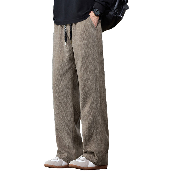 Men's Wide-Cut Lounge Pants made of Ribbed Structured Fabric with Elastic Waistband and Drawstring Mune Fashion