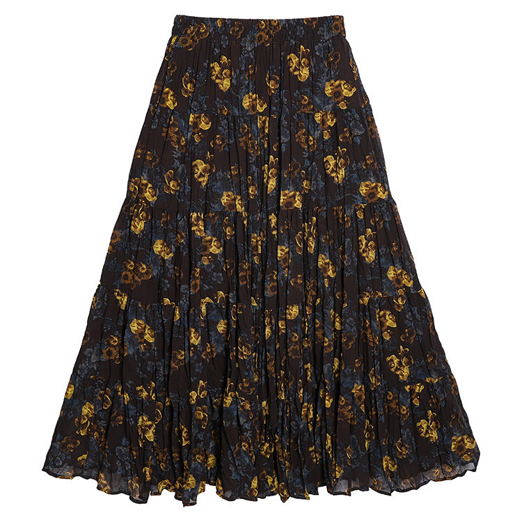 Women's flowing midi maxi skirt with multi-layered tiered design and fine pleated look Mune Fashion