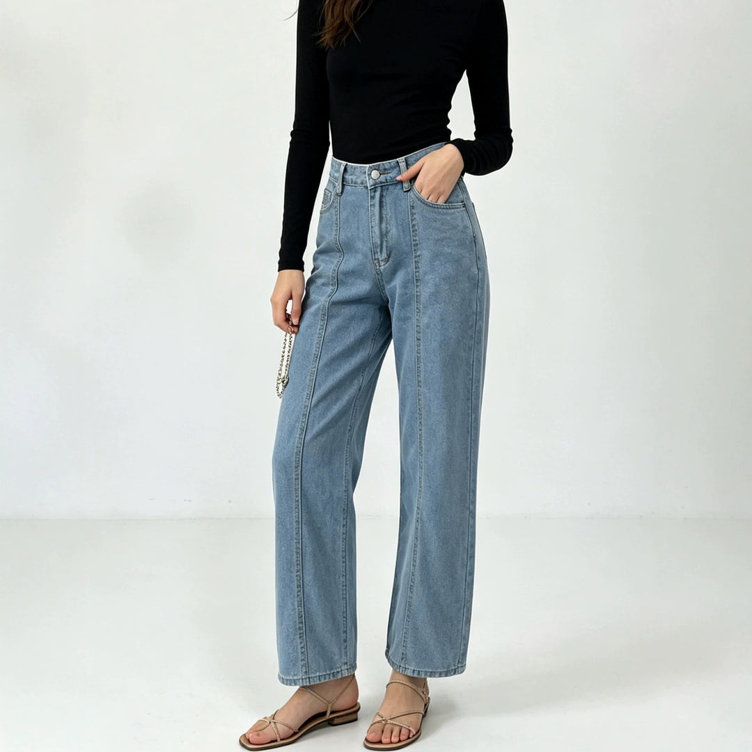 Ladies high-waisted jeans with vertical seam panel and wide leg Mune Fashion