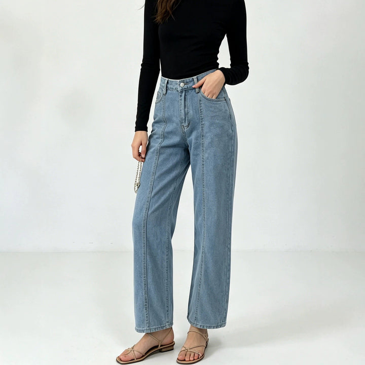 Ladies high-waisted jeans with vertical seam panel and wide leg Mune Fashion