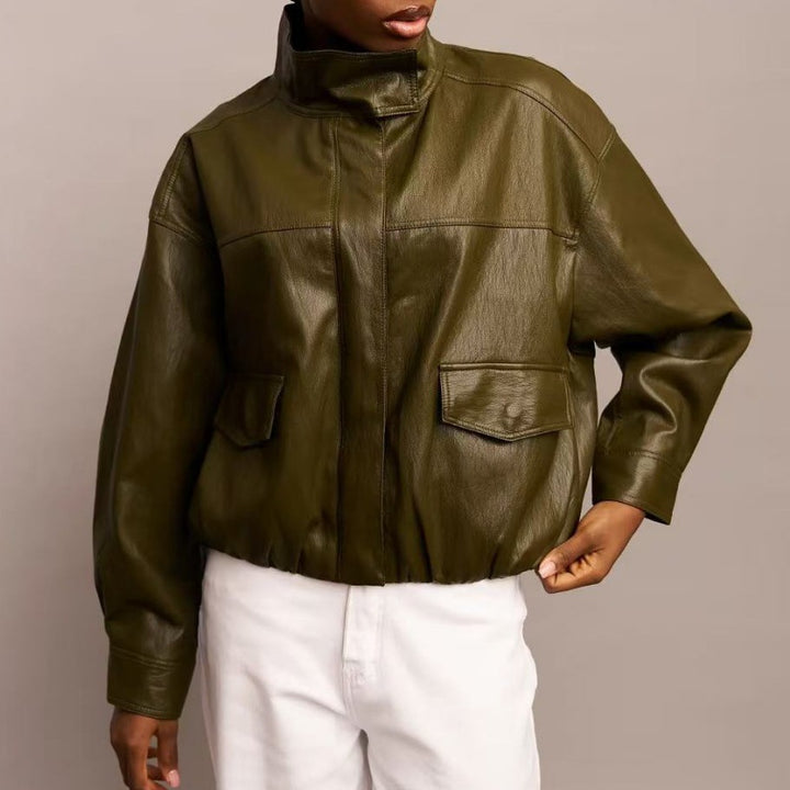 Women's Stylish Leather Jacket in Avant-Garde Style