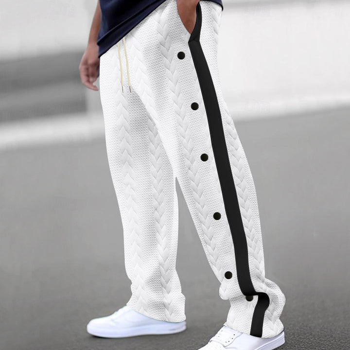 Men's quilted casual pants with continuous snap button placket and contrast stripes Mune Fashion