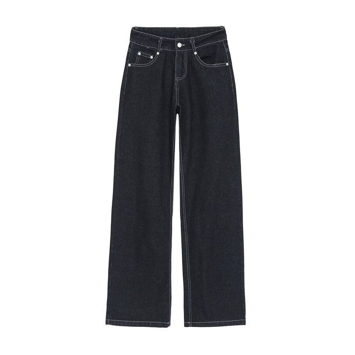 Women's High-Waist Jeans Pants with Wide Leg and Contrast Stitches Mune Fashion