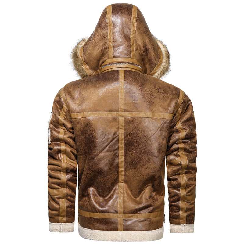 Men's Vintage Lambskin Flight Jacket with Hood and Teddy Lining Mune Fashion