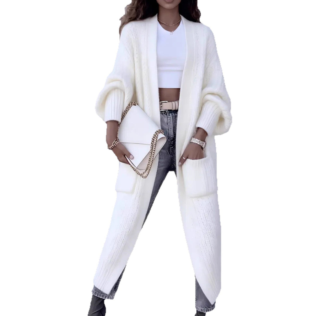 Women Long Open Chunky Knit Coat Cardigan with Braided Structure and Dropped Shoulder Mune Fashion