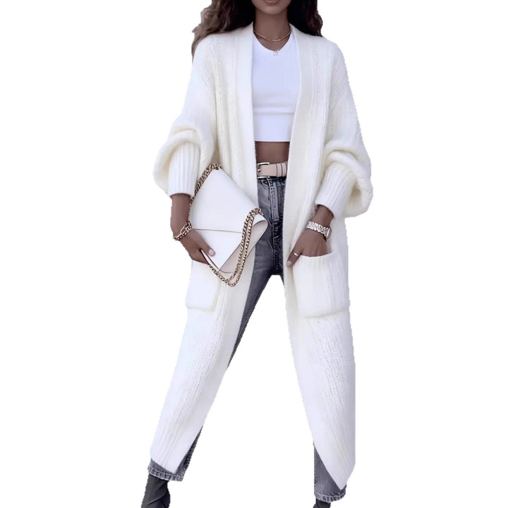Women Long Open Chunky Knit Coat Cardigan with Braided Structure and Dropped Shoulder Mune Fashion