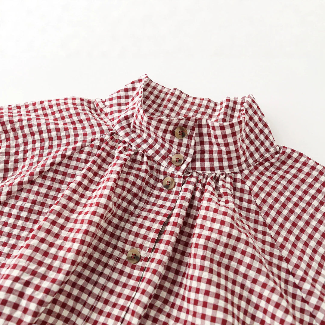 Women's Checked Oversize Blouson with Drawstring and Stand Collar Mune Fashion