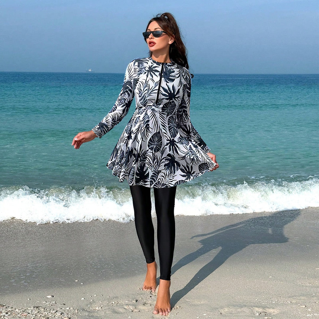 Women's fashionable long sleeve swimsuit with skirt Mune Fashion