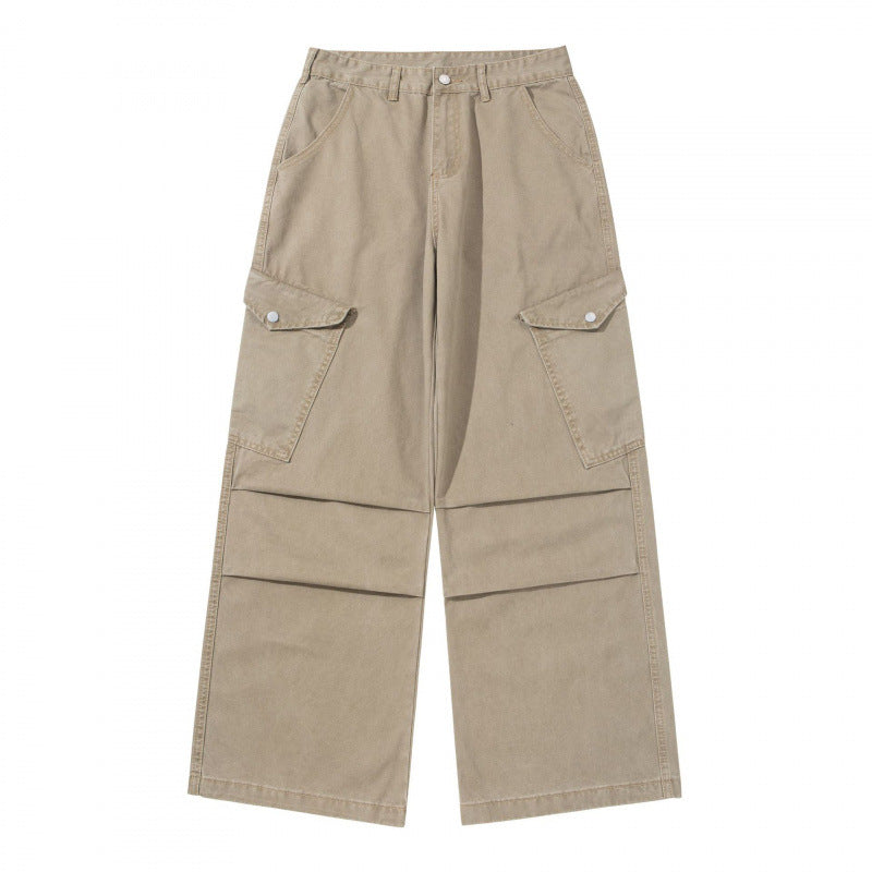Ladies wide utility cargo pants made of sturdy canvas with a high waist and knee pleats Mune Fashion