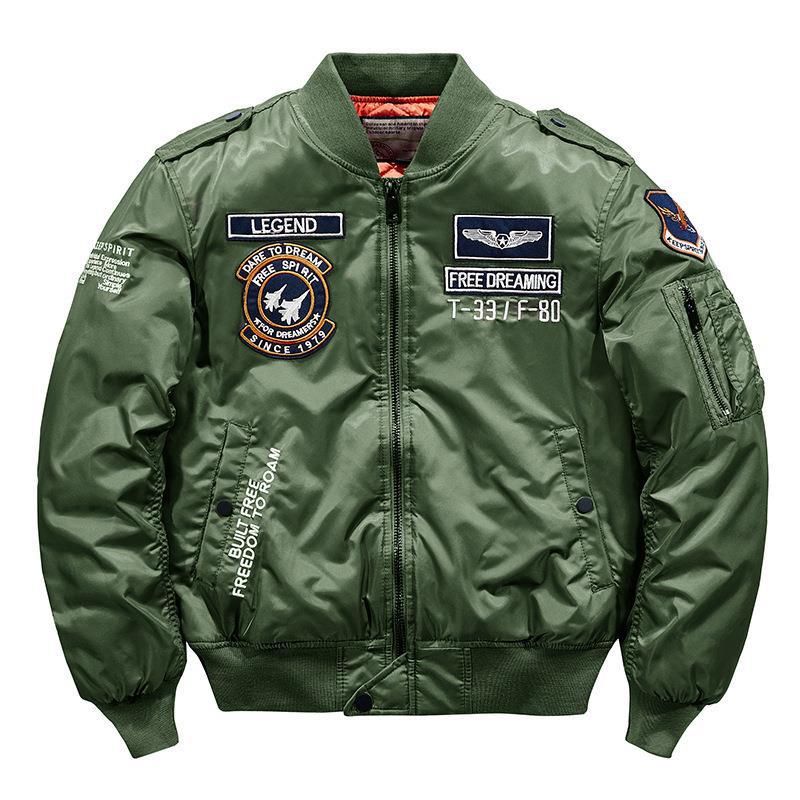 Men's aviator bomber jacket in military style with quilted thermal lining and shoulder patches Mune Fashion