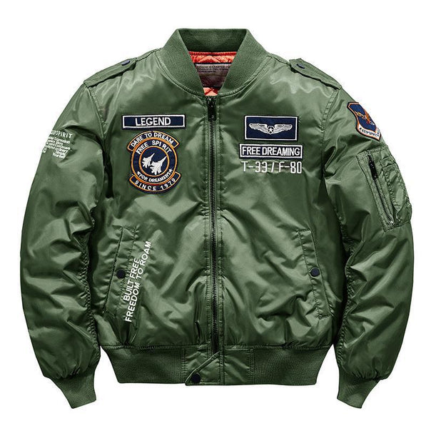 Men's aviator bomber jacket in military style with quilted thermal lining and shoulder patches Mune Fashion