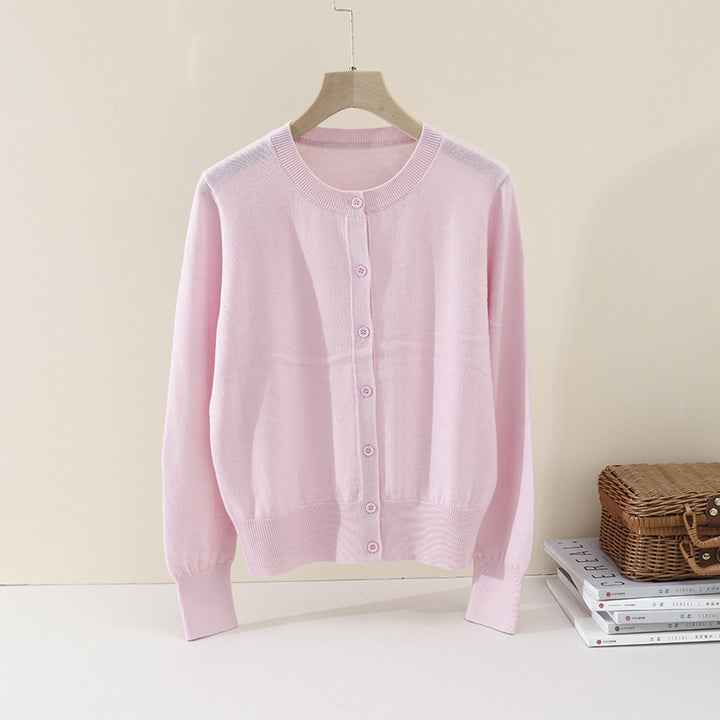 Women Fine Button Cardigan with Round Neckline, Slim Fit and Ribbed Finishes Mune Fashion