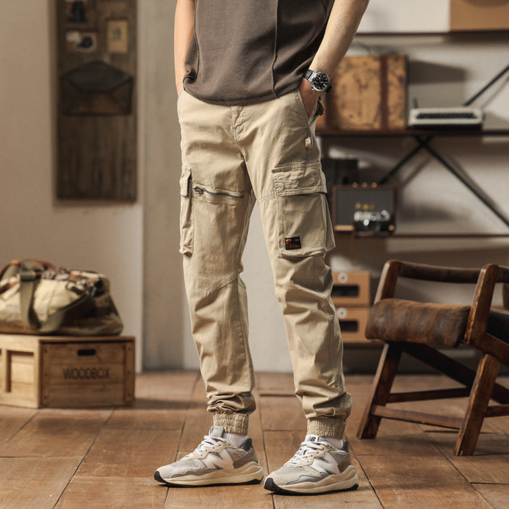 Herren Konisch geschnittene Cargo-Jogginghose mit Mehrfach‑Taschen, Reißverschluss‑Beintasche und elastischem Knöchelabschluss Mune Fashion