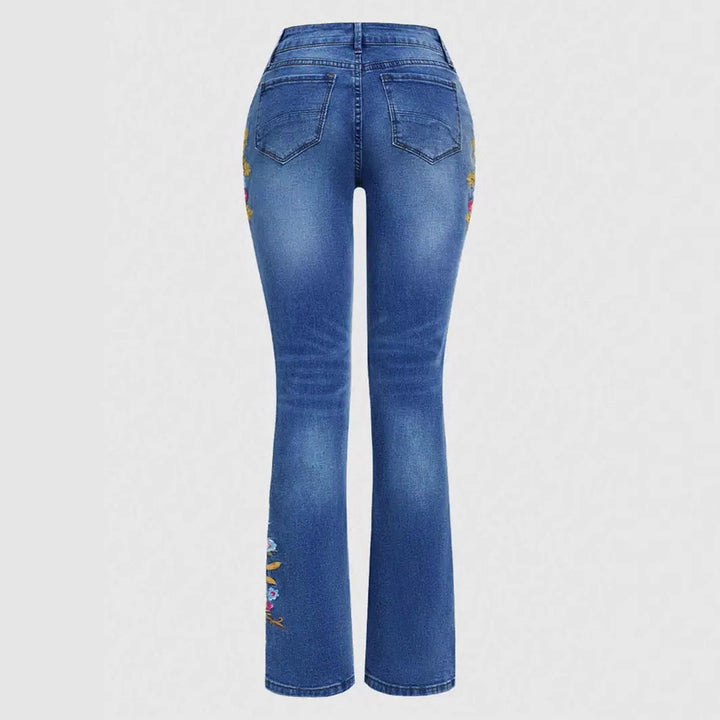 Women's Bootcut Jeans with Side Floral Embroidery and Comfortable Stretch Waistband Mune Fashion