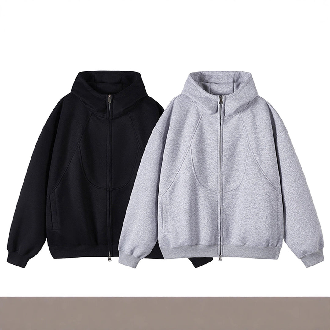 Unisex Oversize Hooded Sweat Jacket with High Stand-Up Collar and Full-Length Zipper Mune Fashion