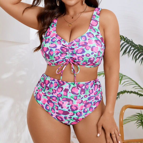 Women's High-Waisted Bikini Set with Playful Leopard Print Mune Fashion