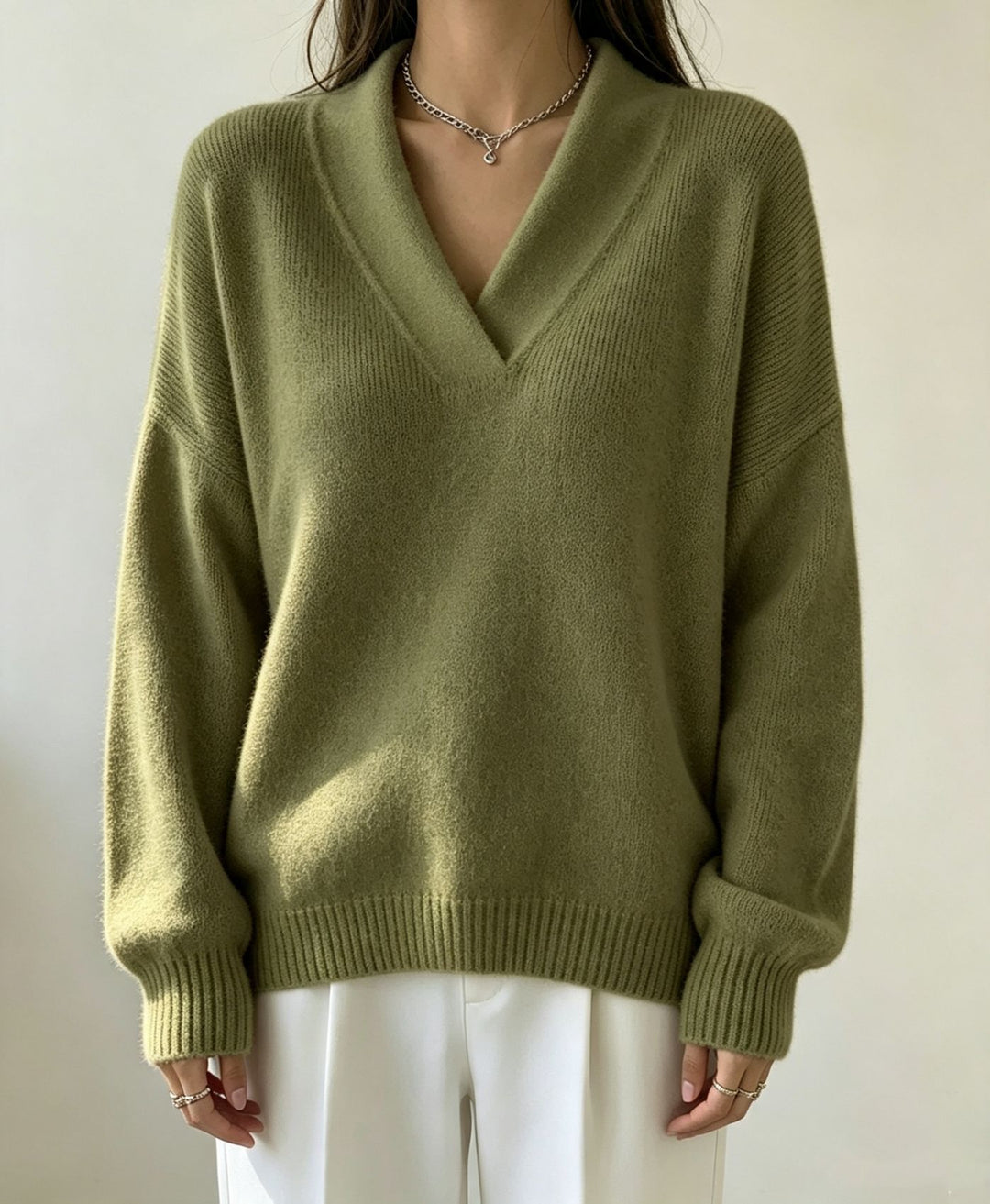 Women Cashmere-Touch V-Neck Relax Sweater with Raglan Sleeves Mune Fashion