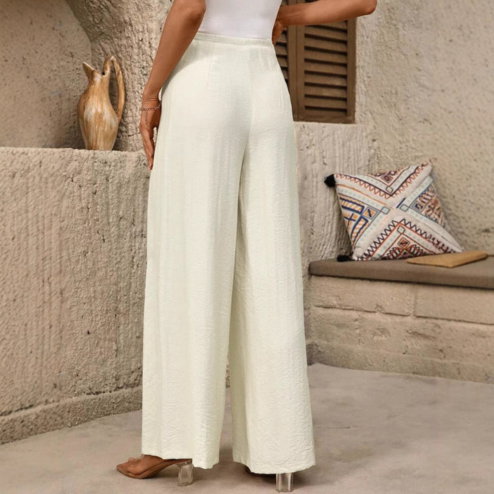 Women High-Waist Palazzo Pants with Wide Leg, Pleats and Decorative Chain Detail Mune Fashion