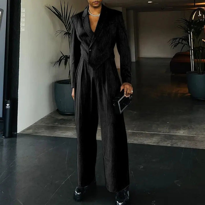 Ladies nan Business set with asymmetrical draped blazer and pleated pants with elastic waistband Mune Fashion