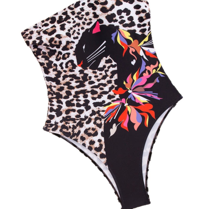 Women's One-Piece Swimsuit with Asymmetrical Strap and Eye-Catching Animal Print Mune Fashion