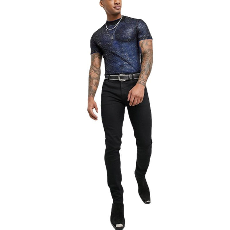 Men's High-Quality Mesh T-Shirt with Glittering Effect Mune Fashion