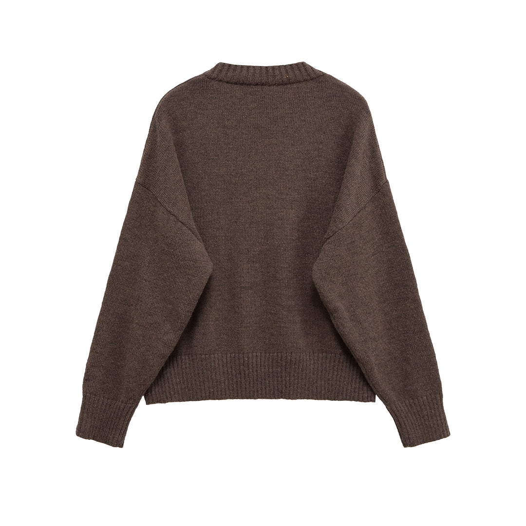 Women's Oversized V-Neck Knit Sweater with Kangaroo Pocket Mune Fashion